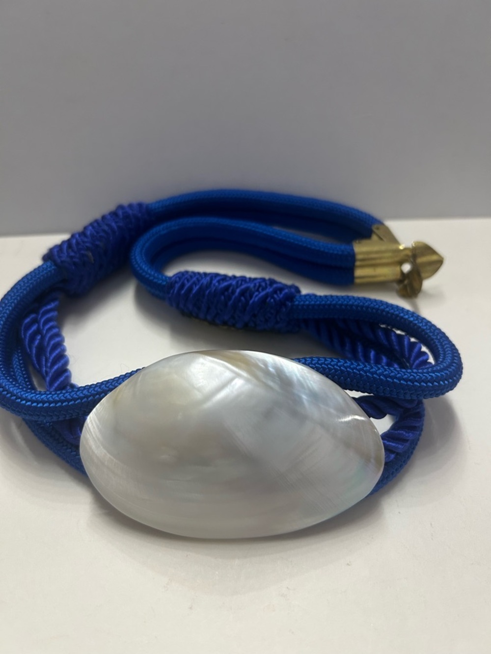 Vintage BaRi Designs Blue Rope Seashell Belt Gold Clasp Made in NC USA
